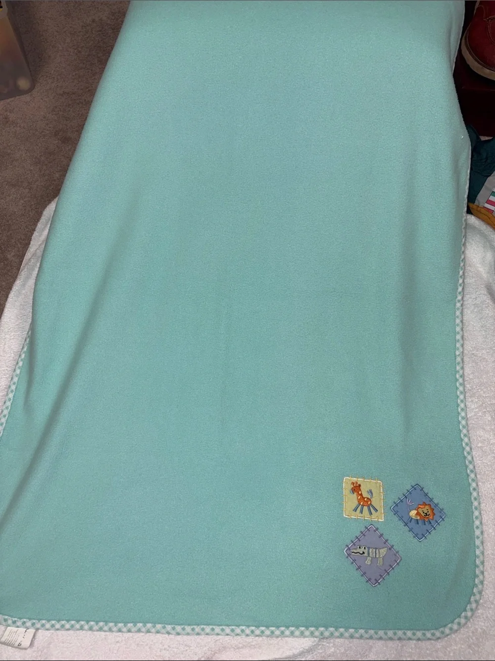 Tiddliwinks mint green Baby Animal Patch Blanket vintage fleece